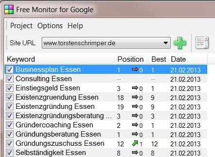 Free Monitor for Google Immer die aktuelle Position bei Google kennen.
