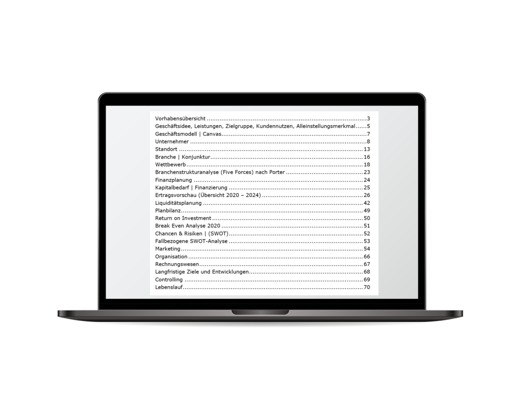 Businessplan Inhaltsverzeichnis