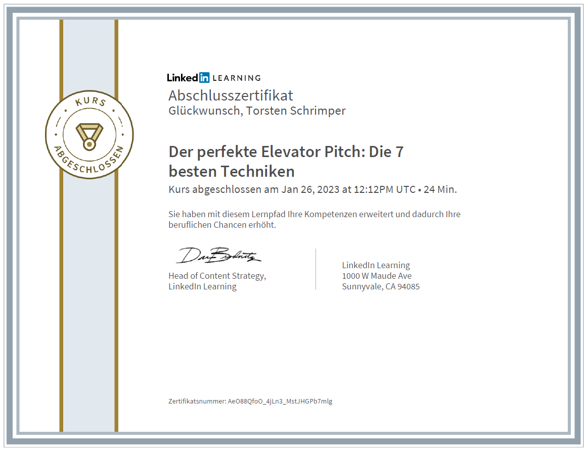 Abschlusszertifikat_Der perfekte Elevator Pitch Die 7 besten Techniken