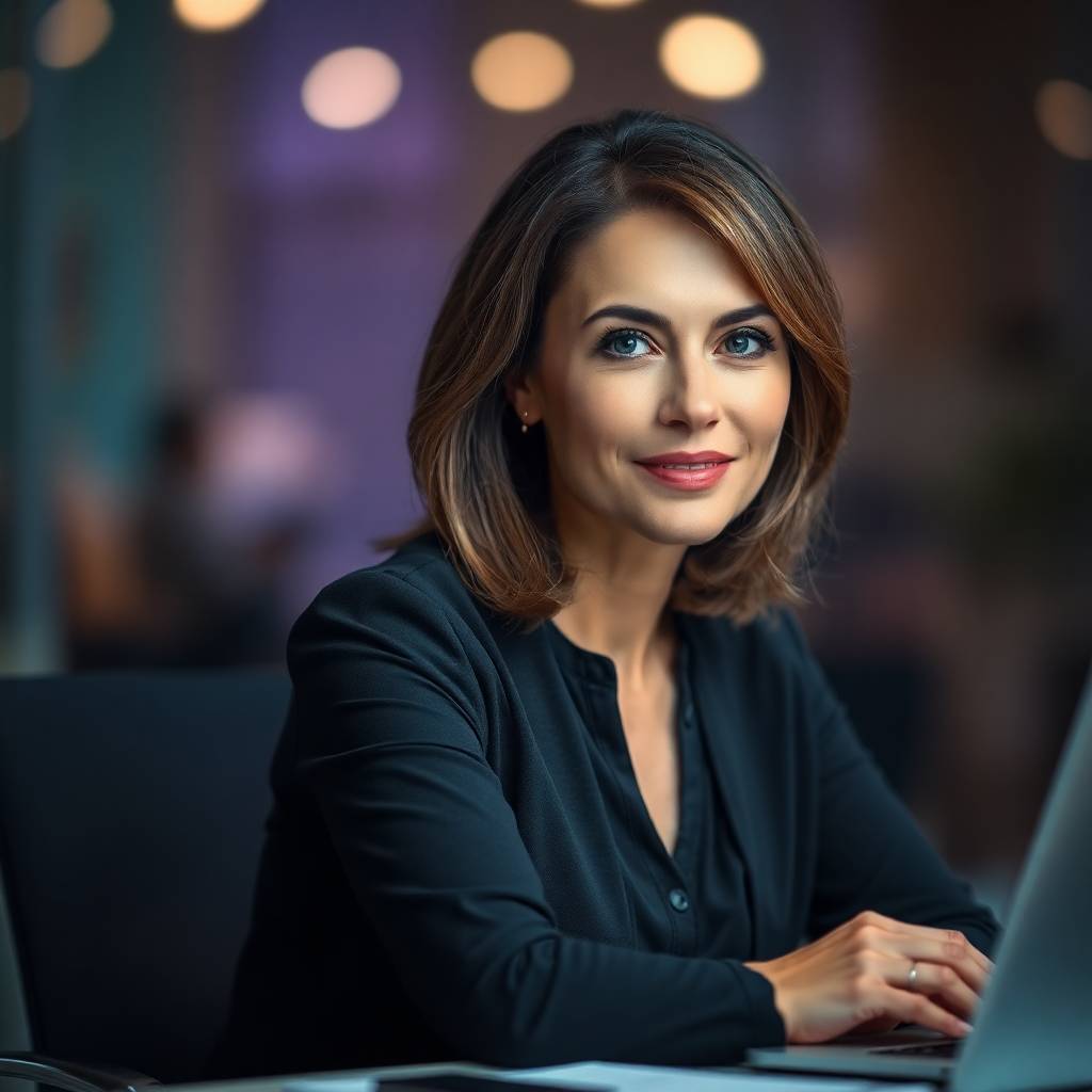 Eine Gründerin am Laptop, die konzentriert an ihrem Businessplan arbeitet.