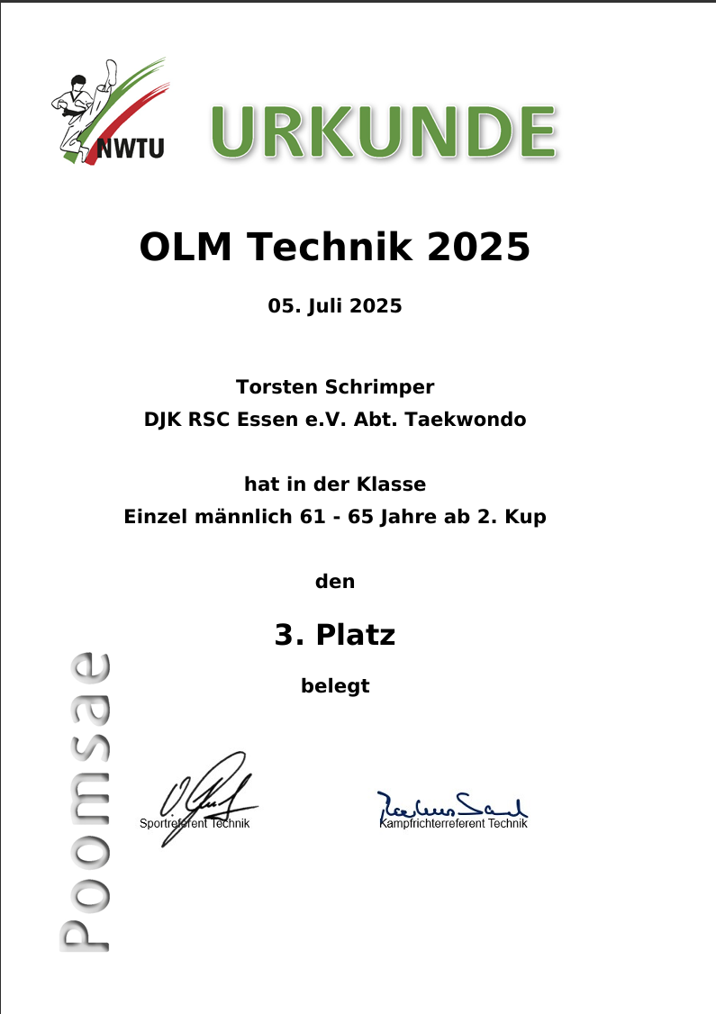 Urkunde Landesmeisterschaft Taekwondo