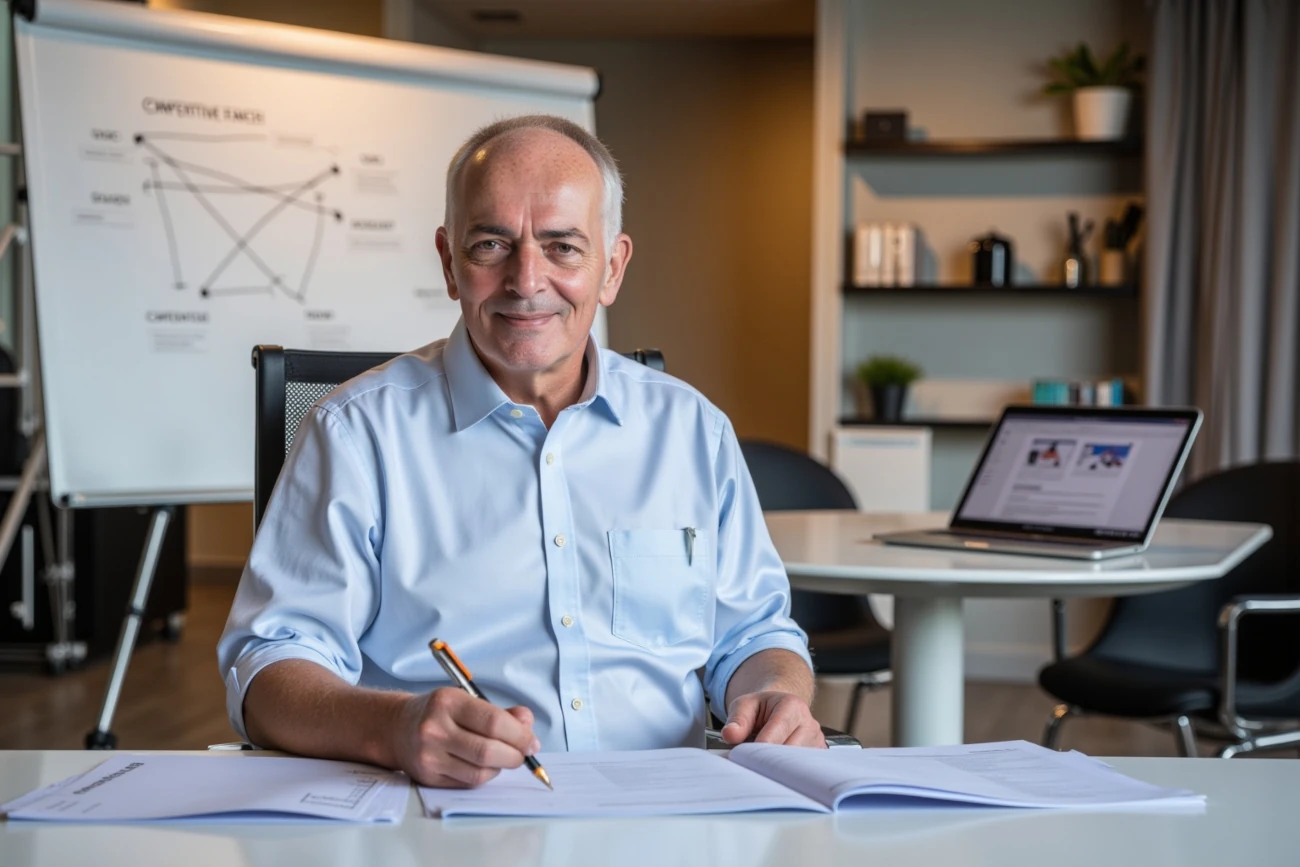Unternehmensberater Torsten Schrimper bei der Branchenstrukturanalyse nach Porter's Five Forces mit Wettbewerbsanalyse und strategischer Marktbewertung
