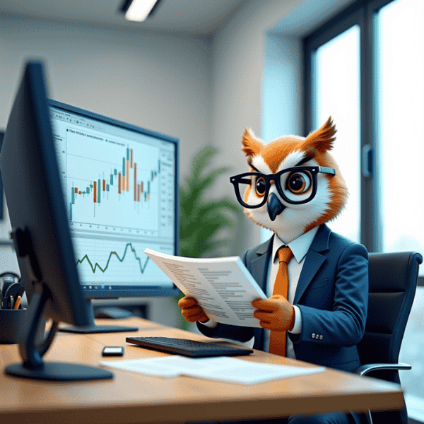 Rento arbeitet am Computer mit Controlling-Zahlen und Daten