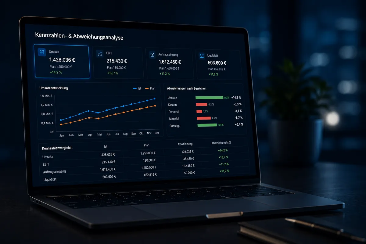 Motivbild zu Kennzahlen, Abweichungsanalyse und Controlling mit Rentas Controlling-Software